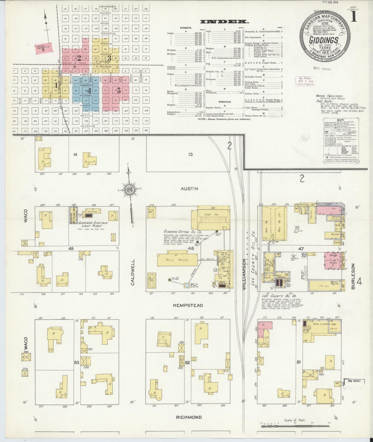 Sanborn Fire Insurance Map from Giddings, Lee County, Texas. (1912) – Historic Sanborn Fire Insurance Map Print