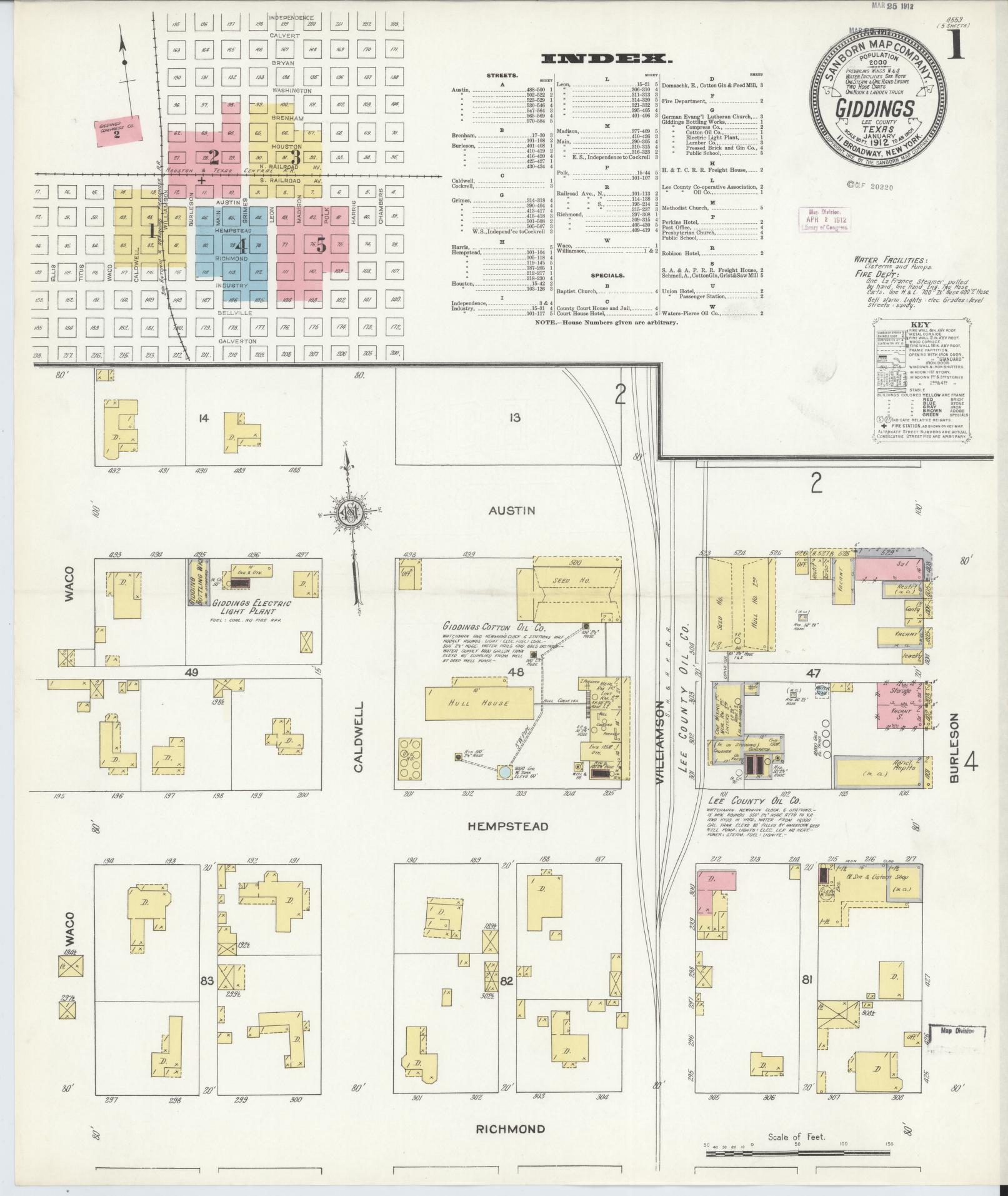 Sanborn Fire Insurance Map from Giddings, Lee County, Texas. (1912) – Historic Sanborn Fire Insurance Map Print
