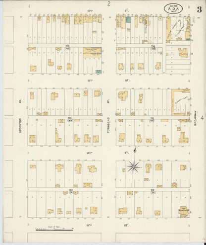 Sanborn Fire Insurance Map from Ada, Pontotoc County, Oklahoma (1903), Sheet #0003 - Complete Map Set gallery image, historic Sanborn map, vintage wall art, Oklahoma Oklahoma