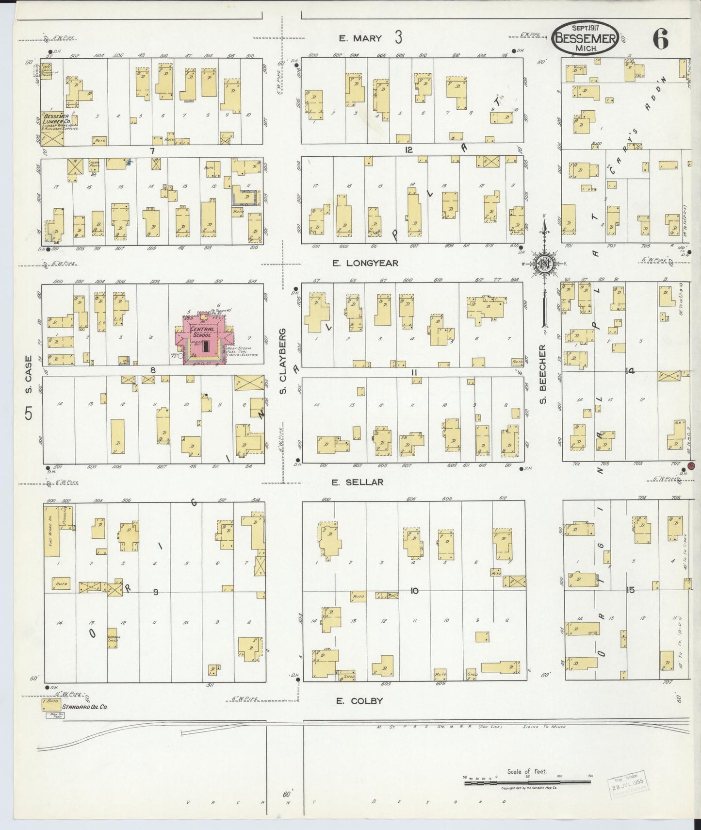 Sanborn Fire Insurance Map from Bessemer, Gogebic County, Michigan (1917), Sheet #0006 - Historic Sanborn Fire Insurance Map Print, vintage old map wall art, antique decor, genealogy gift, Michigan Michigan map
