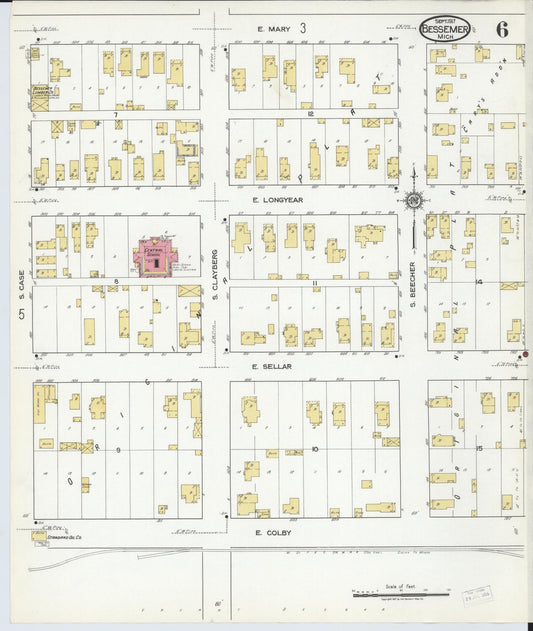 Sanborn Fire Insurance Map from Bessemer, Gogebic County, Michigan (1917), Sheet #0006 - Historic Sanborn Fire Insurance Map Print, vintage old map wall art, antique decor, genealogy gift, Michigan Michigan map