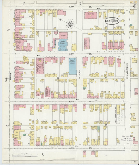 Sanborn Fire Insurance Map from Lewisburg, Union County, Pennsylvania (1896), Sheet #0004 - Historic Sanborn Fire Insurance Map Print, vintage old map wall art, antique decor, genealogy gift, Pennsylvania Pennsylvania map