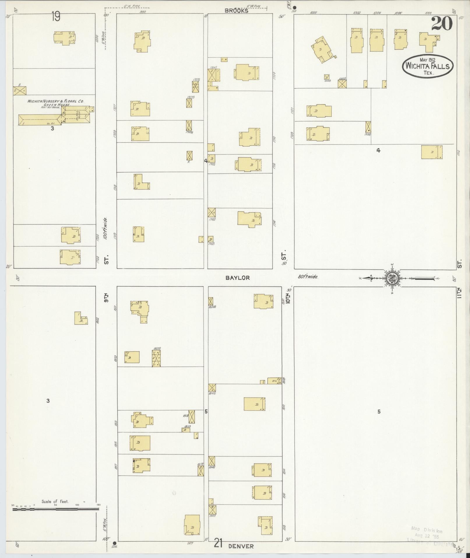 Sanborn Fire Insurance Map from Wichita Falls, Wichita County, Texas (1912), Sheet #0020 - Complete Map Set gallery image, historic Sanborn map, vintage wall art, Texas Texas