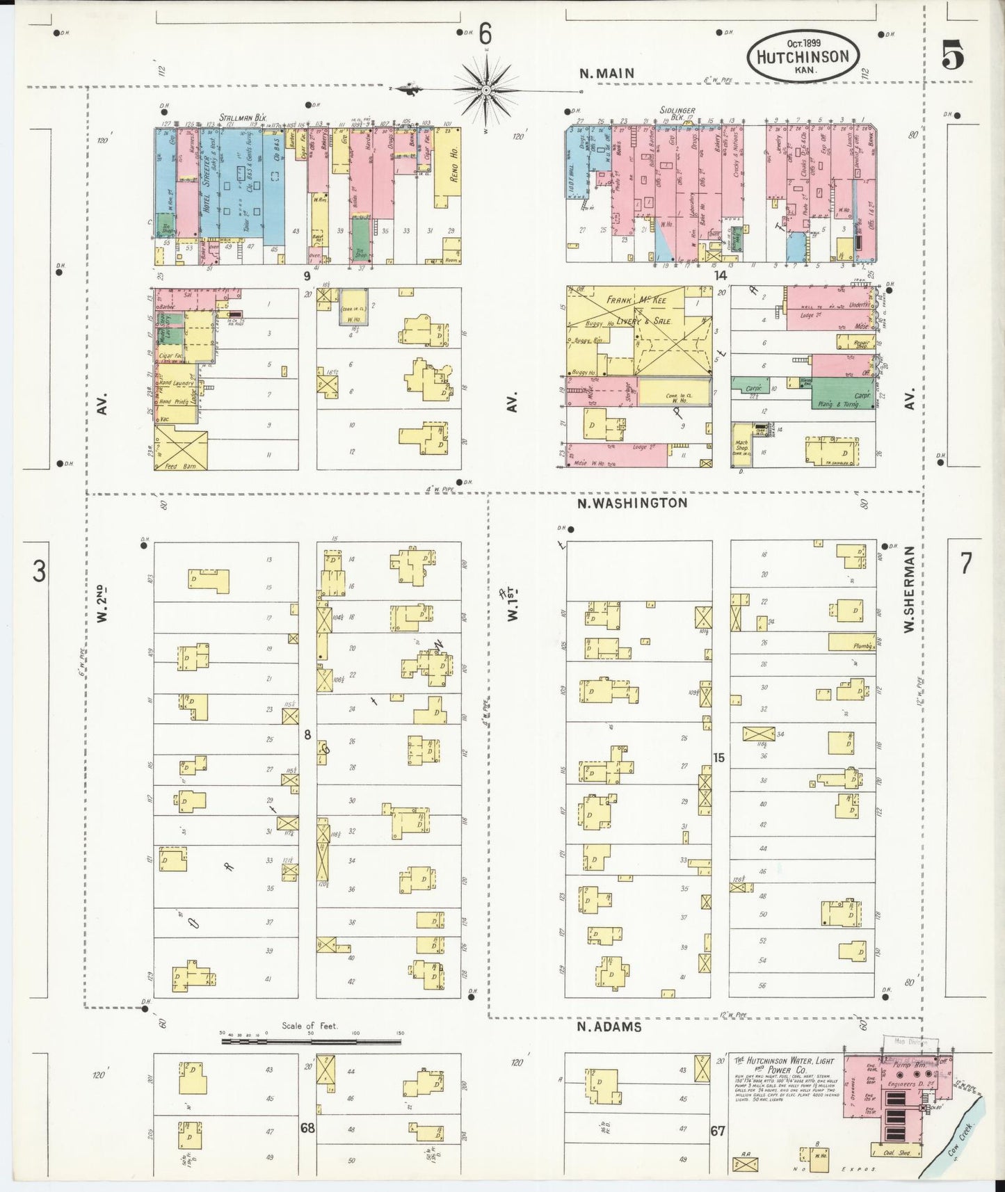 Sanborn Fire Insurance Map from Hutchinson, Reno County, Kansas (1899), Sheet #0005 - Complete Map Set gallery image, historic Sanborn map, vintage wall art, Kansas Kansas