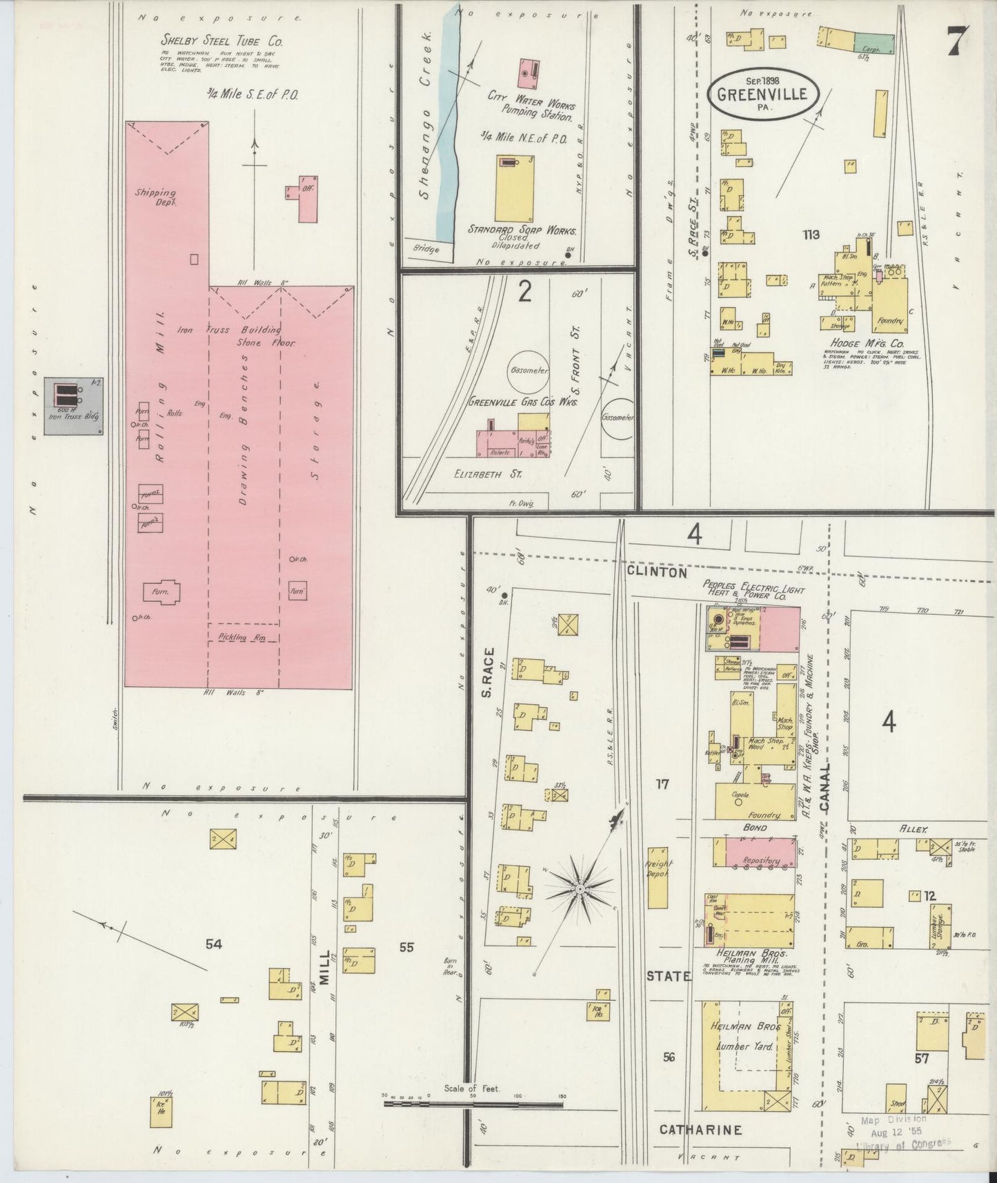 Sanborn Fire Insurance Map from Greenville, Mercer County, Pennsylvania (1898), Sheet #0007 - Historic Sanborn Fire Insurance Map Print, vintage old map wall art, antique decor, genealogy gift, Pennsylvania Pennsylvania map