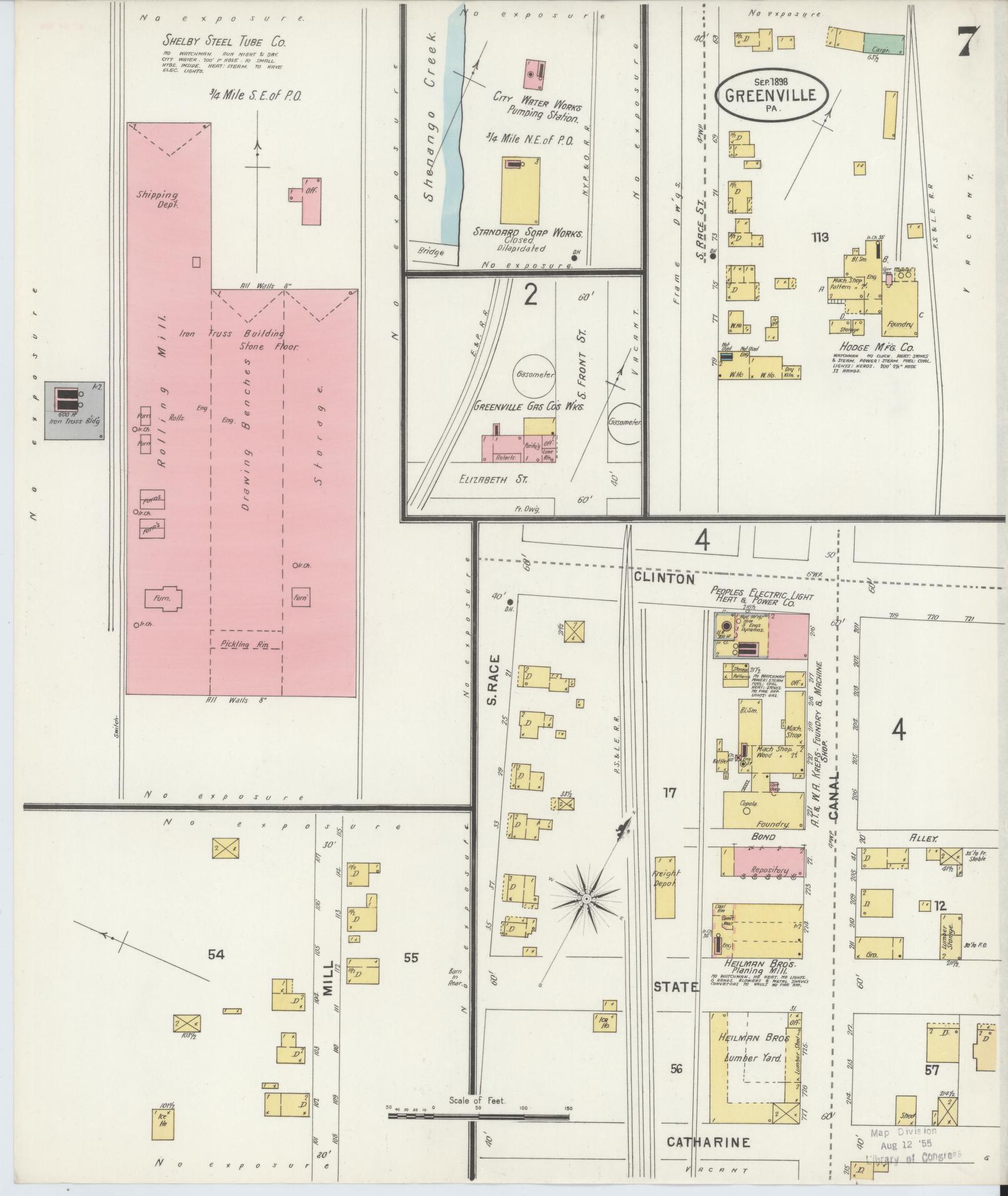 Sanborn Fire Insurance Map from Greenville, Mercer County, Pennsylvania (1898), Sheet #0007 - Historic Sanborn Fire Insurance Map Print, vintage old map wall art, antique decor, genealogy gift, Pennsylvania Pennsylvania map