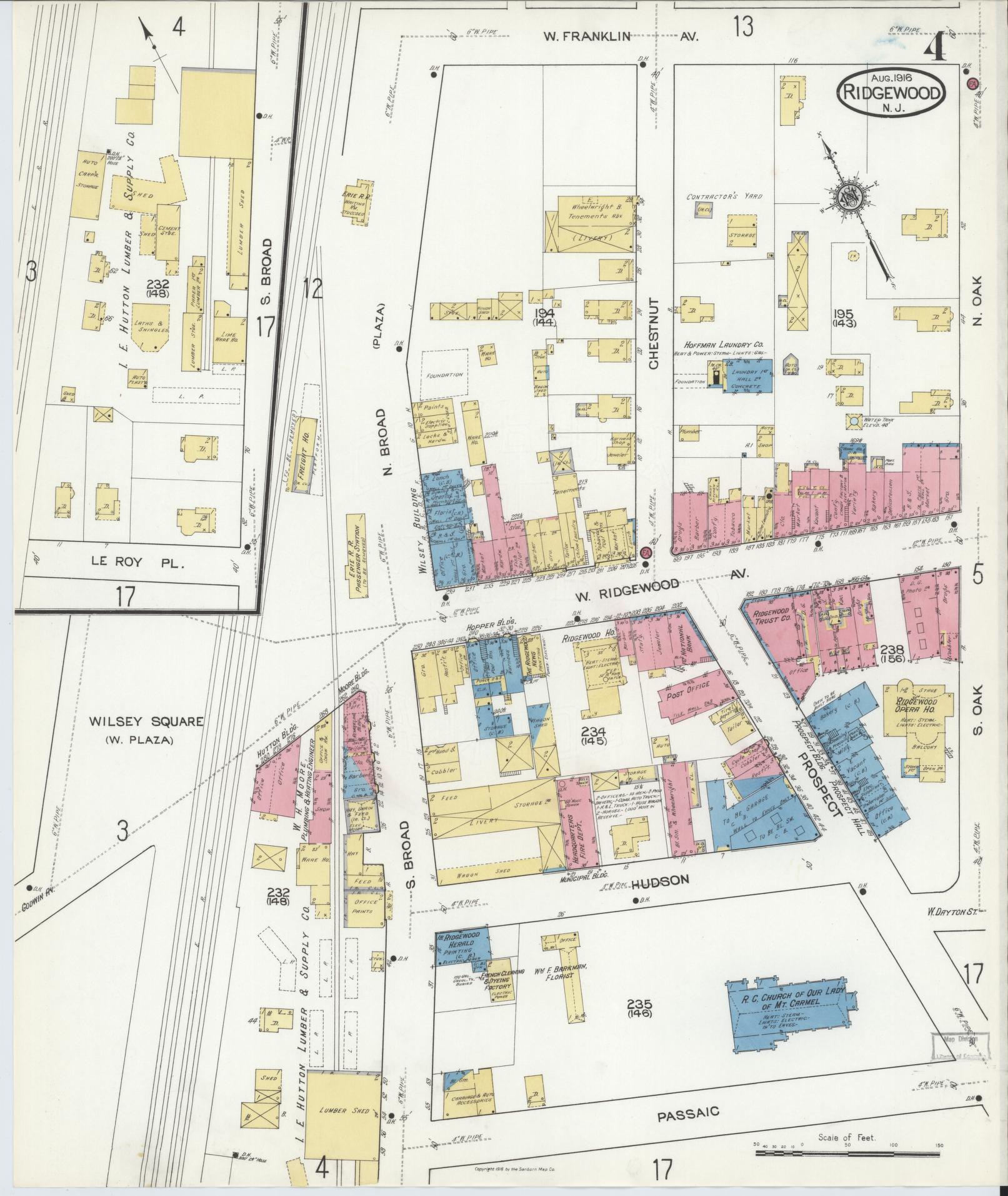 Sanborn Fire Insurance Map from Ridgewood, Bergen County, New Jersey (1916), Sheet #0004 - Complete Map Set gallery image, historic Sanborn map, vintage wall art, New Jersey New Jersey