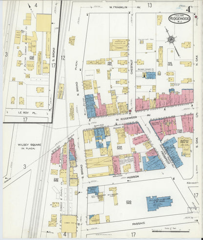 Sanborn Fire Insurance Map from Ridgewood, Bergen County, New Jersey (1916), Sheet #0004 - Complete Map Set gallery image, historic Sanborn map, vintage wall art, New Jersey New Jersey