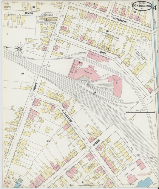 Sanborn Fire Insurance Map from Schenectady, Schenectady County, New York (1889), Sheet #0004 - Historic Sanborn Fire Insurance Map Print, vintage old map wall art, antique decor, genealogy gift, New York New York map