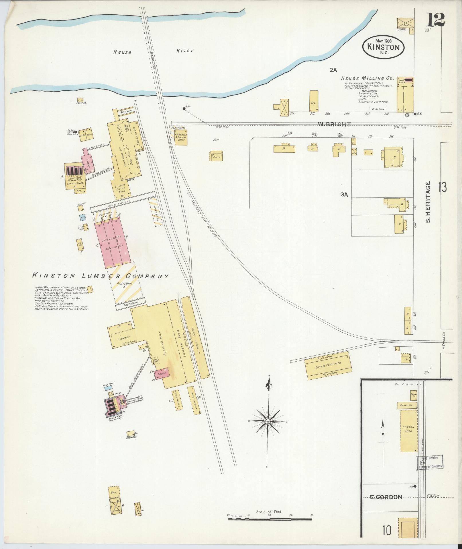 Sanborn Fire Insurance Map from Kinston, Lenoir County, North Carolina (1908), Sheet #0012 - Complete Map Set gallery image, historic Sanborn map, vintage wall art, North Carolina North Carolina