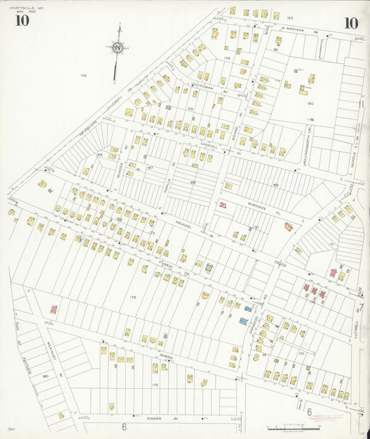 Sanborn Fire Insurance Map from Hyattsville, Prince Georges County, Maryland (1933), Sheet #0010 - Historic Sanborn Fire Insurance Map Print, vintage old map wall art