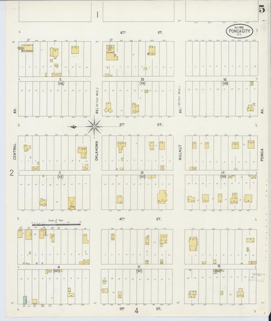 Sanborn Fire Insurance Map from Ponca City, Kay County, Oklahoma (1898), Sheet #0005 - Historic Sanborn Fire Insurance Map Print, vintage old map wall art, antique decor, genealogy gift, Oklahoma Oklahoma map