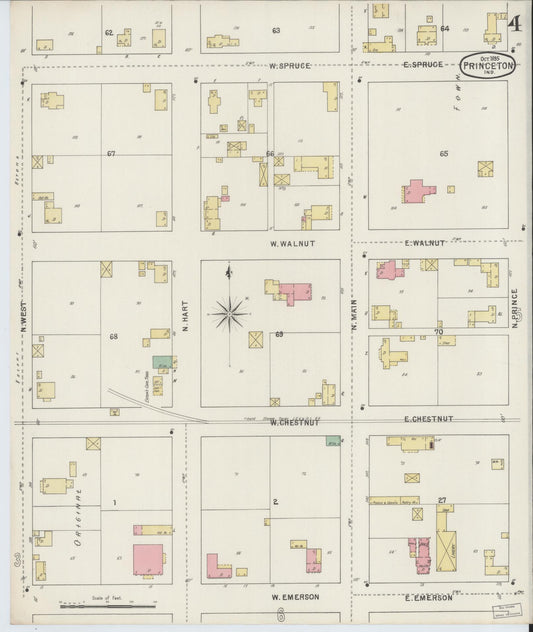 Sanborn Fire Insurance Map from Princeton, Gibson County, Indiana (1895), Sheet #0004 - Historic Sanborn Fire Insurance Map Print, vintage old map wall art, antique decor, genealogy gift, Indiana Indiana map