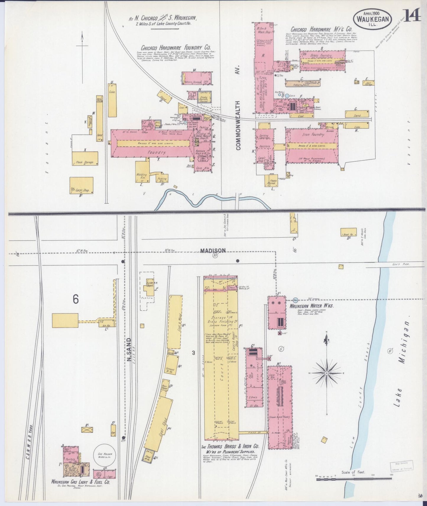 Sanborn Fire Insurance Map from Waukegan, Lake County, Illinois (1900), Sheet #0014 - Complete Map Set gallery image, historic Sanborn map, vintage wall art, Illinois Illinois