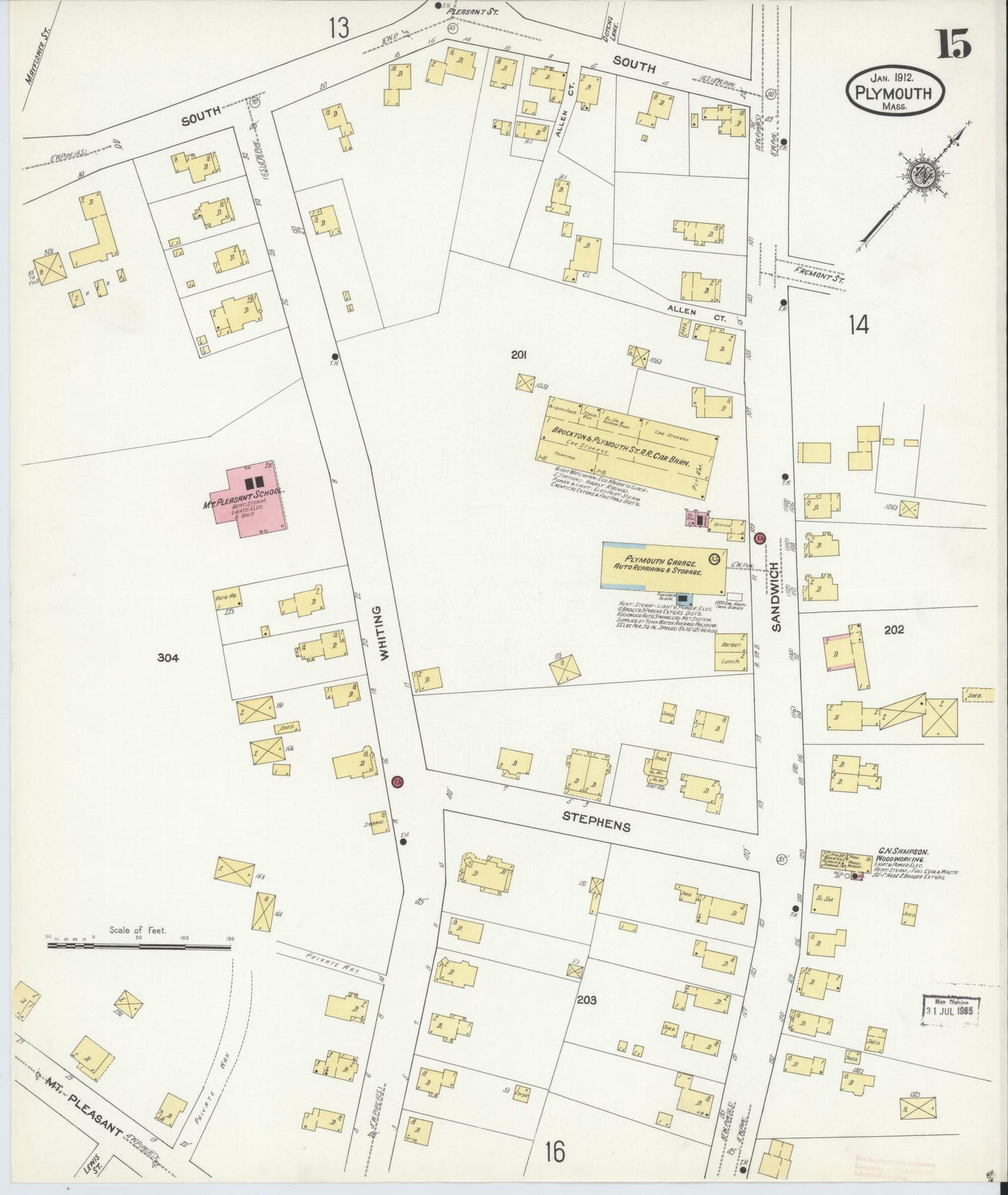 Sanborn Fire Insurance Map from Plymouth, Plymouth County, Massachusetts (1912), Sheet #0015 - Complete Map Set gallery image, historic Sanborn map, vintage wall art, Massachusetts Massachusetts