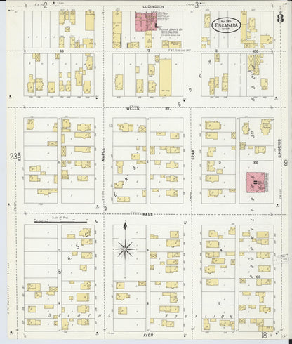 Sanborn Fire Insurance Map from Escanaba, Delta County, Michigan (1906), Sheet #0008 - Complete Map Set gallery image, historic Sanborn map, vintage wall art, Michigan Michigan