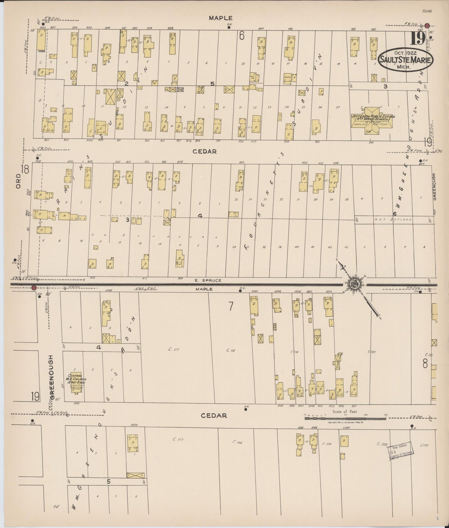 Sanborn Fire Insurance Map from Sault Sainte Marie, Chippewa County, Michigan (1922), Sheet #0019 - Complete Map Set gallery image, historic Sanborn map, vintage wall art, Michigan Michigan