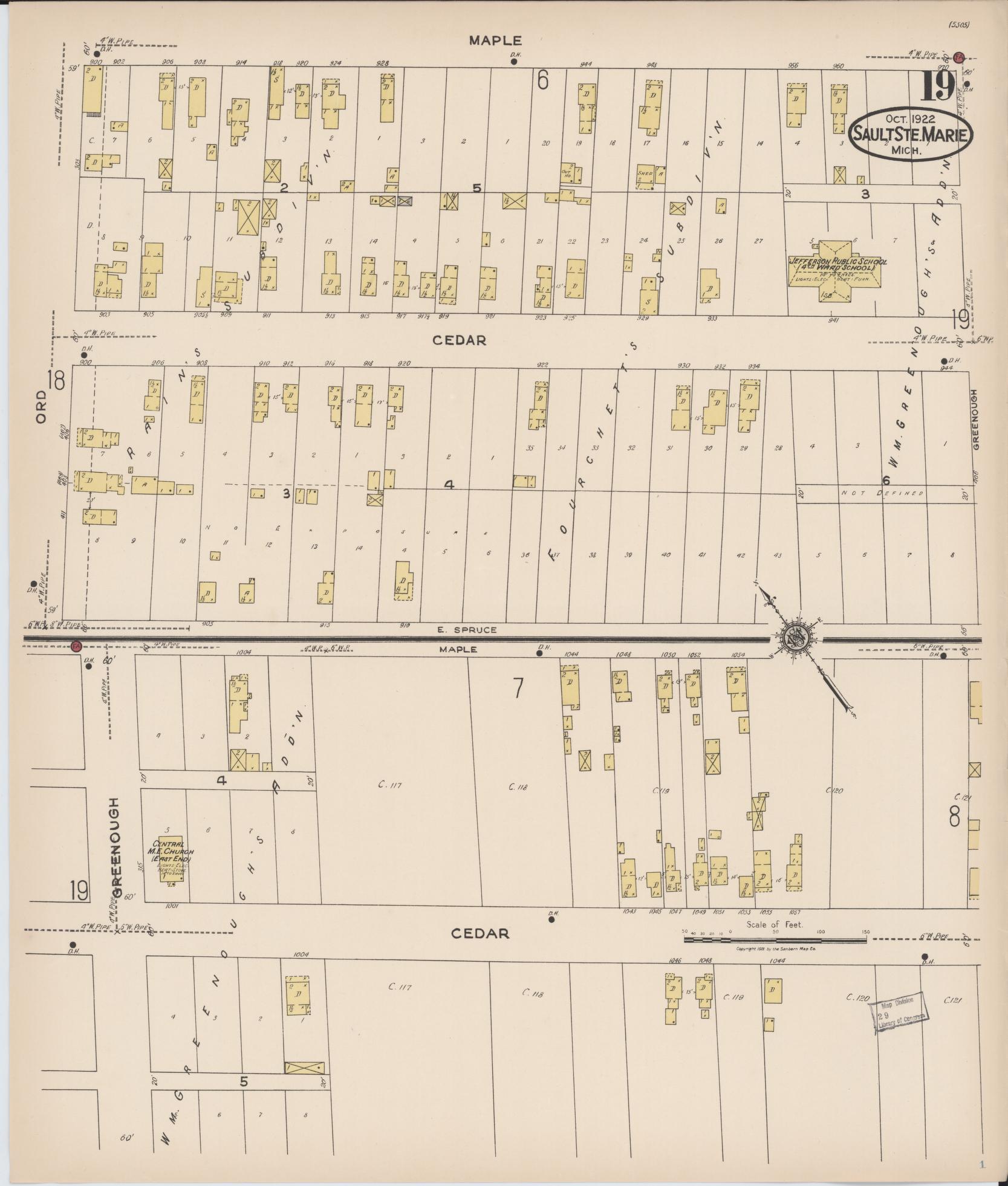 Sanborn Fire Insurance Map from Sault Sainte Marie, Chippewa County, Michigan (1922), Sheet #0019 - Complete Map Set gallery image, historic Sanborn map, vintage wall art, Michigan Michigan