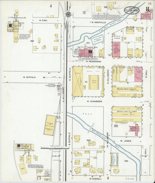 Sanborn Fire Insurance Map from Cleburne, Johnson County, Texas (1918), Sheet #0008 - Historic Sanborn Fire Insurance Map Print, vintage old map wall art, antique decor, genealogy gift, Texas Texas map