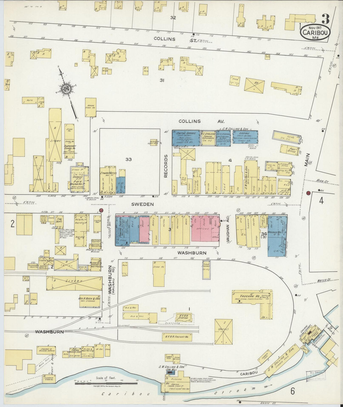 Sanborn Fire Insurance Map from Caribou, Aroostook County, Maine (1917), Sheet #0003 - Complete Map Set gallery image, historic Sanborn map, vintage wall art, Maine Maine