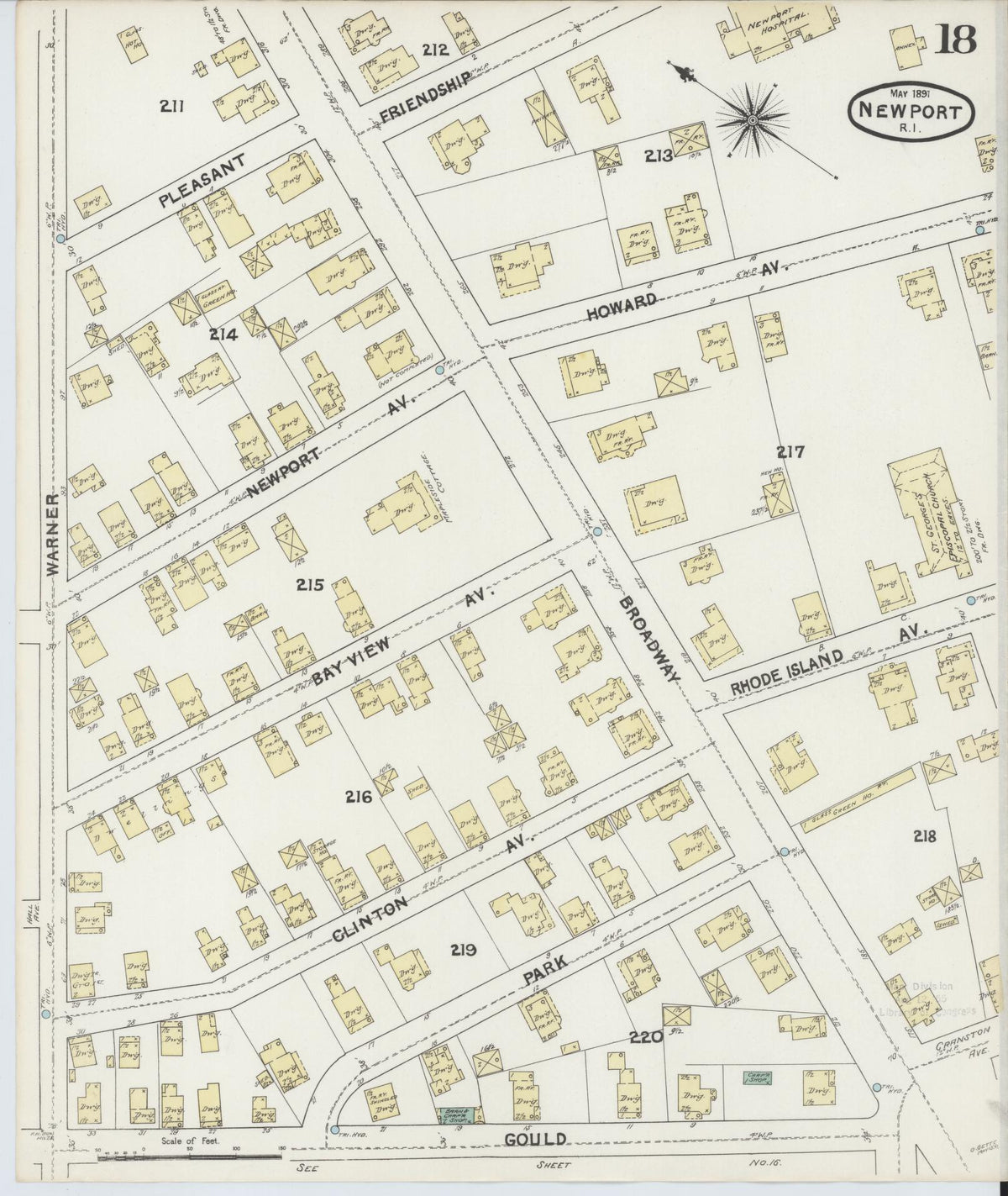 Sanborn Fire Insurance Map from Newport, Newport County, Rhode Island (1891), Sheet #0018 - Complete Map Set gallery image, historic Sanborn map, vintage wall art, Rhode Island Rhode Island