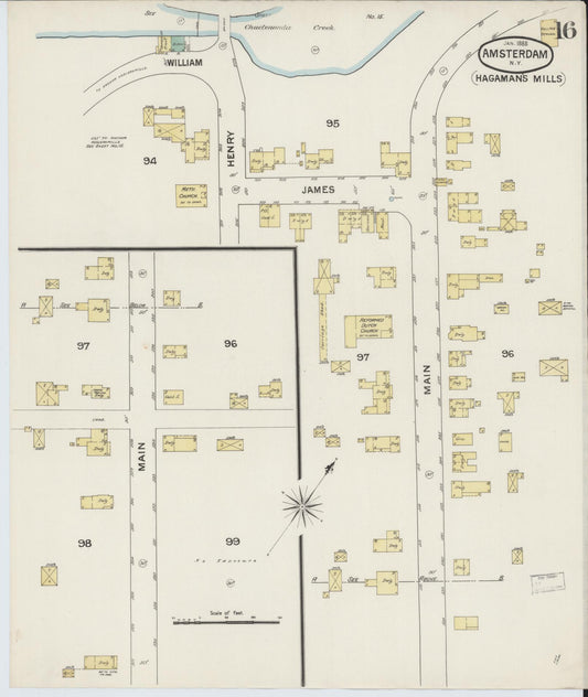 Sanborn Fire Insurance Map from Amsterdam, Montgomery County, New York (1888), Sheet #0016 - Historic Sanborn Fire Insurance Map Print, vintage old map wall art, antique decor, genealogy gift, New York New York map