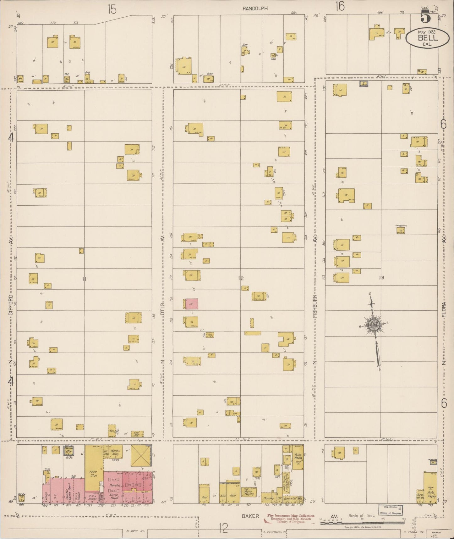 Sanborn Fire Insurance Map from Bell, Los Angeles County, California (1922), Sheet #0005 - Historic Sanborn Fire Insurance Map Print, vintage old map wall art, antique decor, genealogy gift, California California map