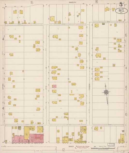 Sanborn Fire Insurance Map from Bell, Los Angeles County, California (1922), Sheet #0005 - Historic Sanborn Fire Insurance Map Print, vintage old map wall art, antique decor, genealogy gift, California California map