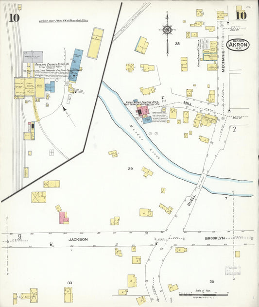 Sanborn Fire Insurance Map from Akron, Erie County, New York (1923), Sheet #0010 - Historic Sanborn Fire Insurance Map Print, vintage old map wall art, antique decor, genealogy gift, New York New York map