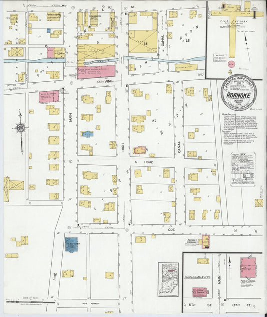 Sanborn Fire Insurance Map from Roanoke, Huntington County, Indiana (1919), Sheet #0001 - Historic Sanborn Fire Insurance Map Print, vintage old map wall art, antique decor, genealogy gift, Indiana Indiana map