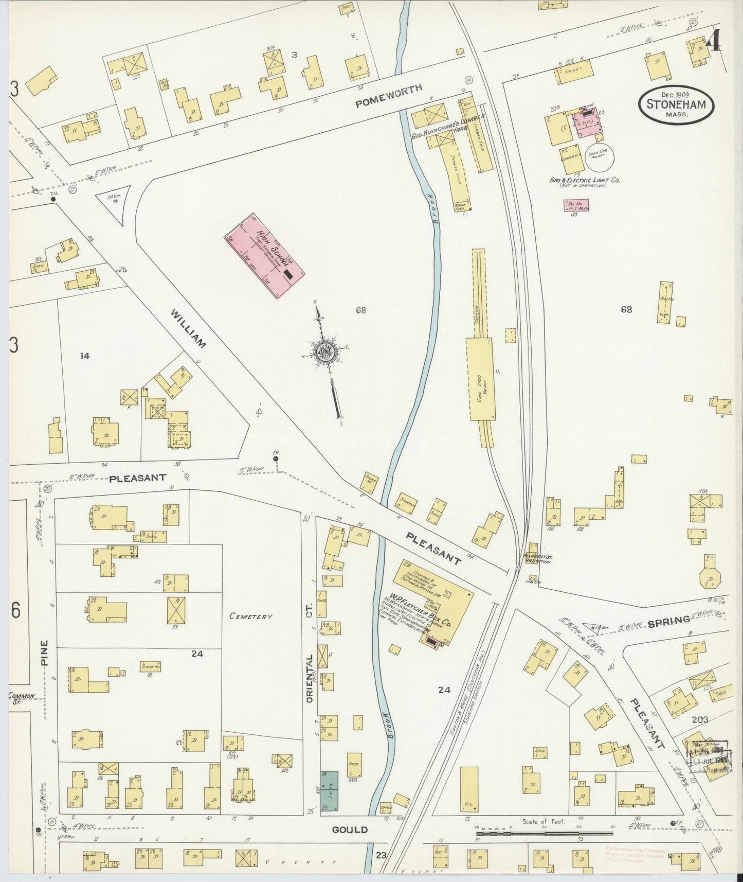 Sanborn Fire Insurance Map from Stoneham, Middlesex County, Massachusetts (1909), Sheet #0004 - Historic Sanborn Fire Insurance Map Print, vintage old map wall art, antique decor, genealogy gift, Massachusetts Massachusetts map