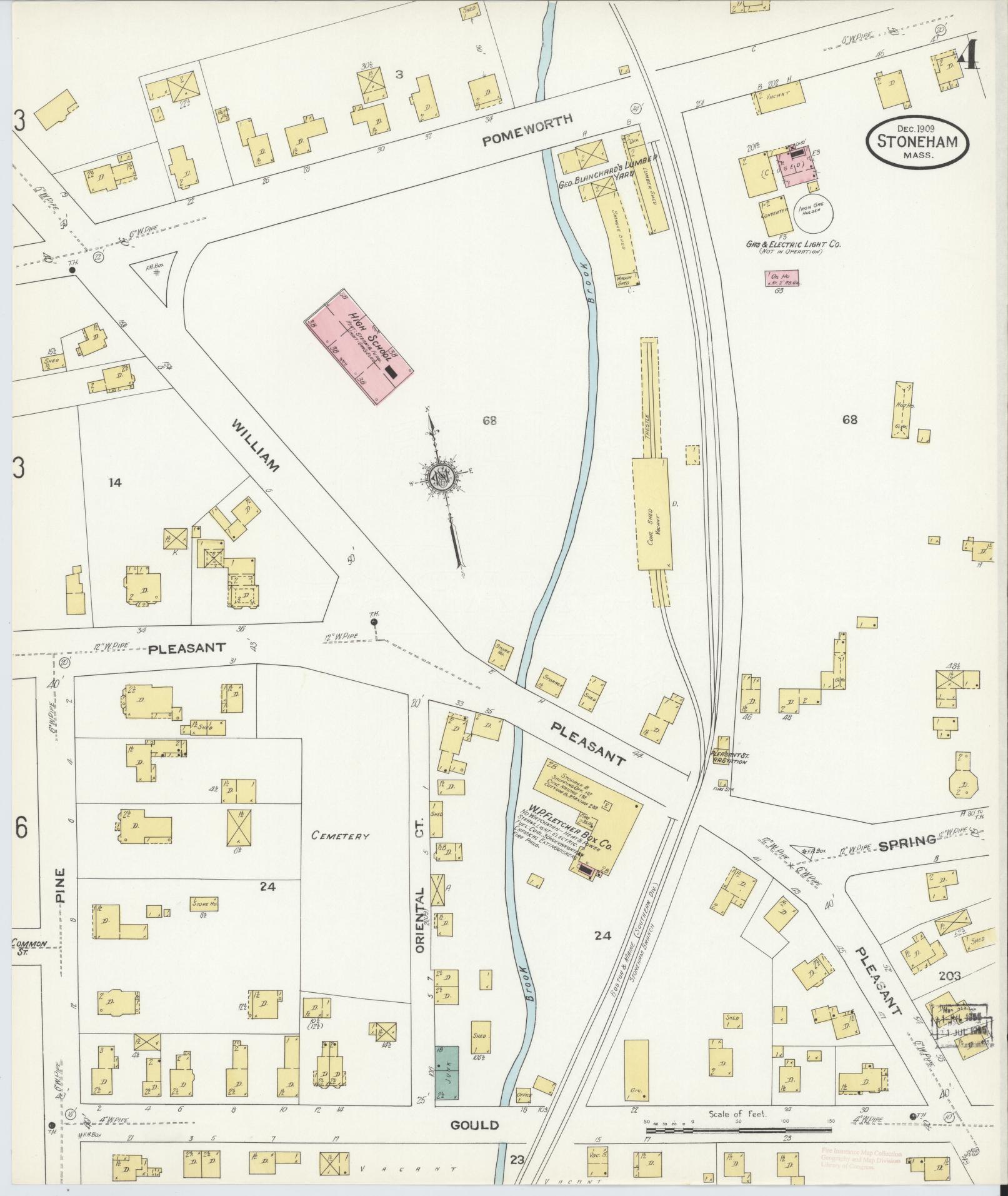 Sanborn Fire Insurance Map from Stoneham, Middlesex County, Massachusetts (1909), Sheet #0004 - Historic Sanborn Fire Insurance Map Print, vintage old map wall art, antique decor, genealogy gift, Massachusetts Massachusetts map