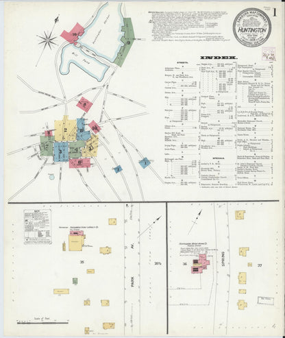 Sanborn Fire Insurance Map from Huntington, Suffolk County, New York (1908), Sheet #0001 - Historic Sanborn Fire Insurance Map Print, vintage old map wall art, antique decor, genealogy gift, New York New York map