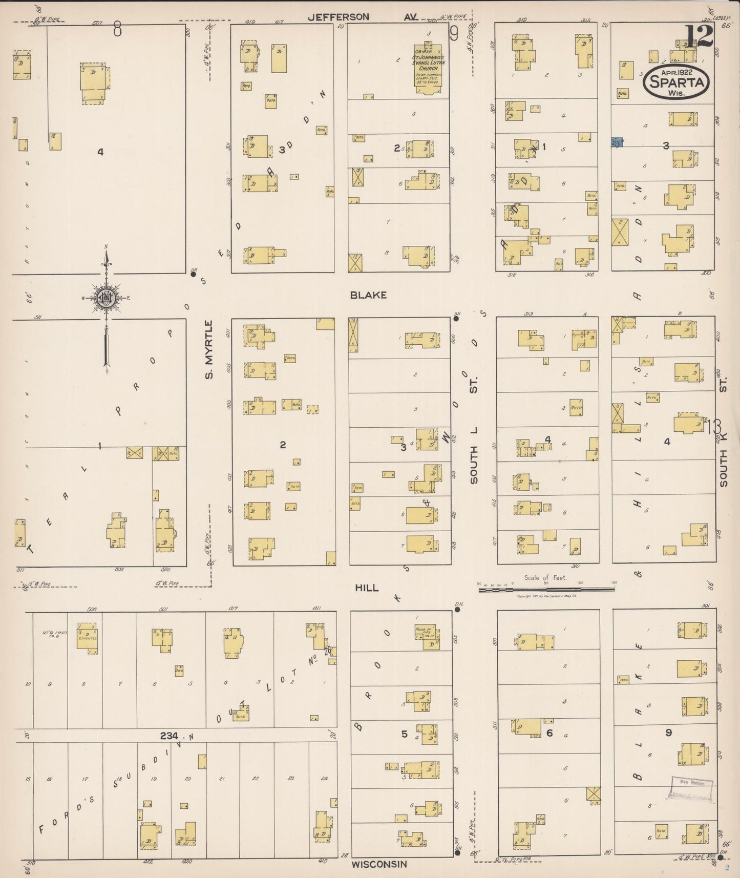 Sanborn Fire Insurance Map from Sparta, Monroe County, Wisconsin (1922), Sheet #0012 - Complete Map Set gallery image, historic Sanborn map, vintage wall art, Wisconsin Wisconsin
