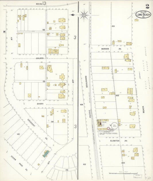 Sanborn Fire Insurance Map from Long Beach, Los Angeles County, California (1902), Sheet #0002 - Historic Sanborn Fire Insurance Map Print, vintage old map wall art, antique decor, genealogy gift, California California map