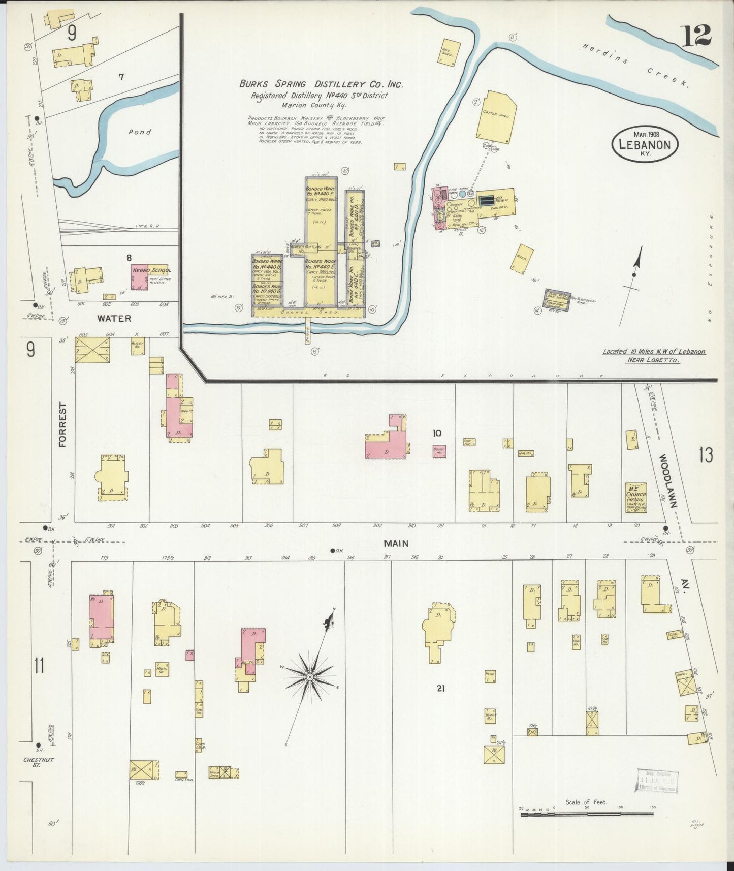 Sanborn Fire Insurance Map from Lebanon, Marion County, Kentucky (1908), Sheet #0012 - Complete Map Set gallery image, historic Sanborn map, vintage wall art, Kentucky Kentucky