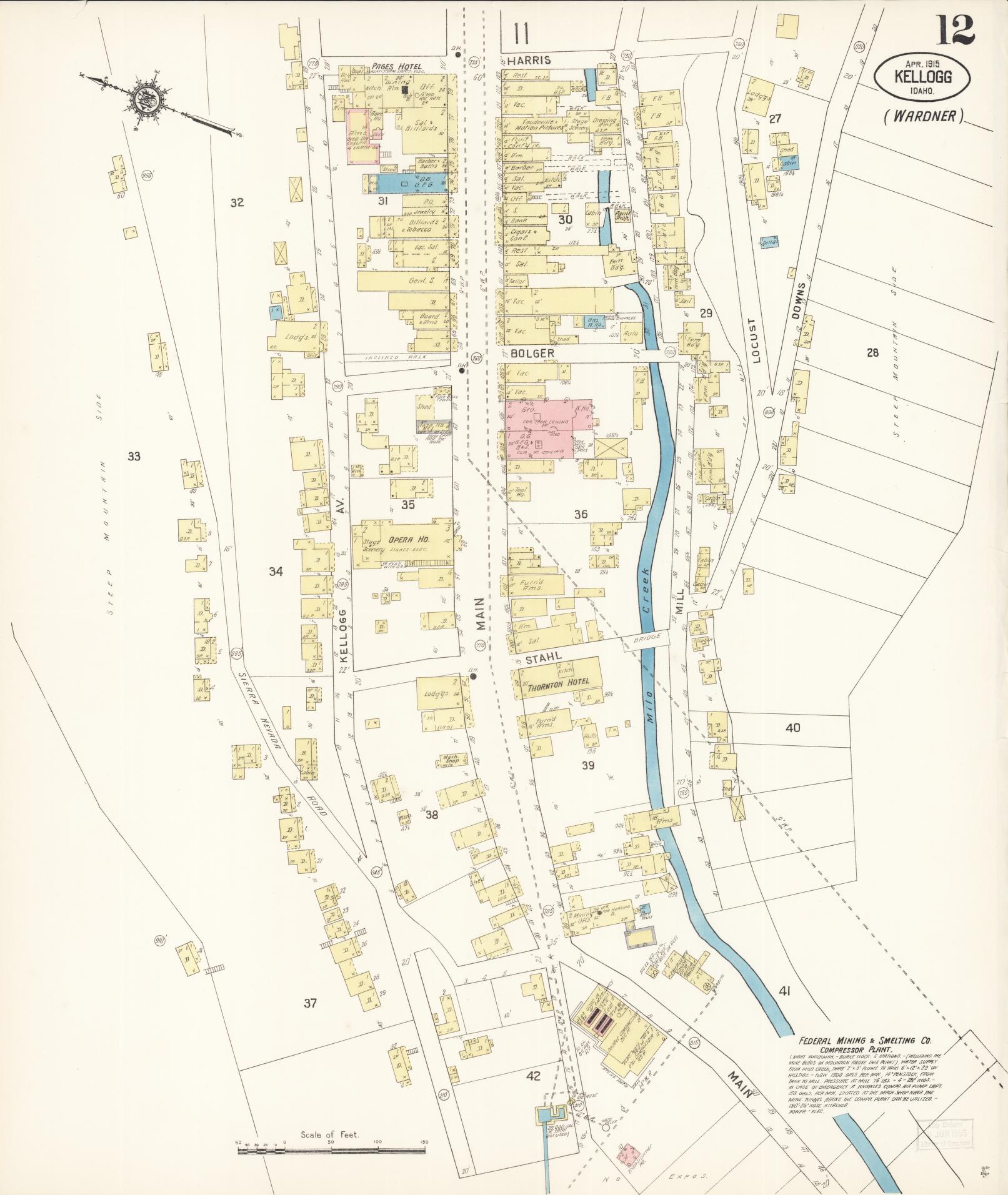 Sanborn Fire Insurance Map from Kellogg, Shoshone County, Idaho (1915), Sheet #0012 - Complete Map Set gallery image, historic Sanborn map, vintage wall art, Idaho Idaho