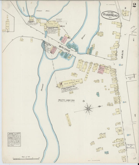 Sanborn Fire Insurance Map from Riverhead, Suffolk County, New York (1885), Sheet #0002 - Historic Sanborn Fire Insurance Map Print, vintage old map wall art, antique decor, genealogy gift, New York New York map