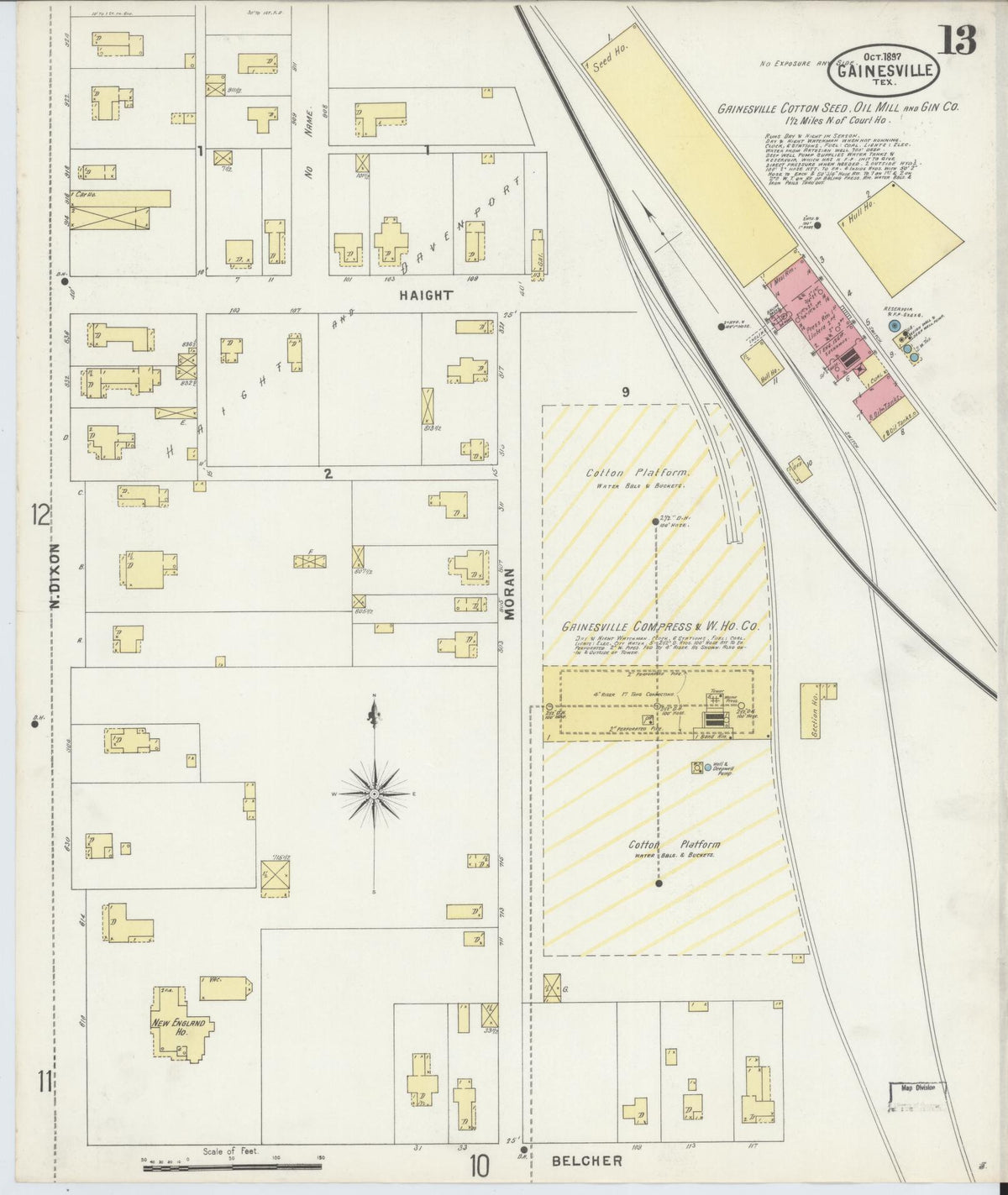 Sanborn Fire Insurance Map from Gainesville, Cooke County, Texas (1897), Sheet #0013 - Historic Sanborn Fire Insurance Map Print, vintage old map wall art, antique decor, genealogy gift, Texas Texas map