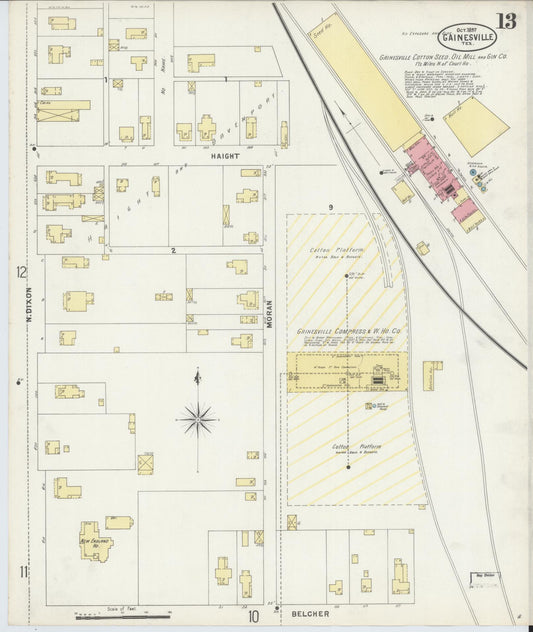Sanborn Fire Insurance Map from Gainesville, Cooke County, Texas (1897), Sheet #0013 - Historic Sanborn Fire Insurance Map Print, vintage old map wall art, antique decor, genealogy gift, Texas Texas map