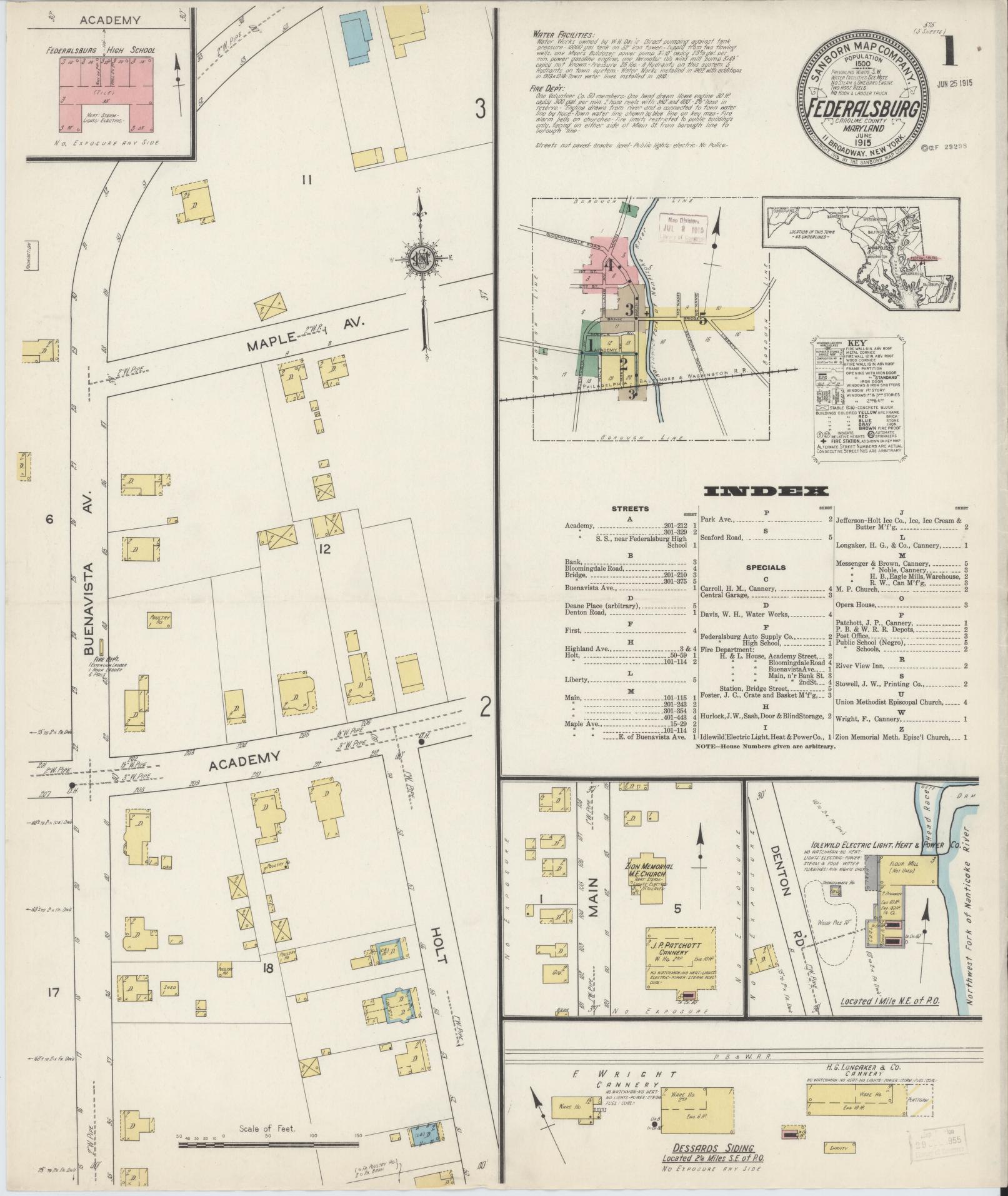 Sanborn Fire Insurance Map from Federalsburg, Caroline County, Maryland. (1915) – Historic Sanborn Fire Insurance Map Print