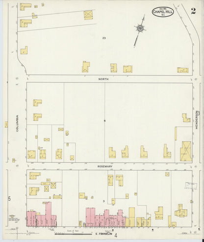 Sanborn Fire Insurance Map from Chapel Hill, Orange County, North Carolina (1915), Sheet #0002 - Historic Sanborn Fire Insurance Map Print, vintage old map wall art, antique decor, genealogy gift, North Carolina North Carolina map