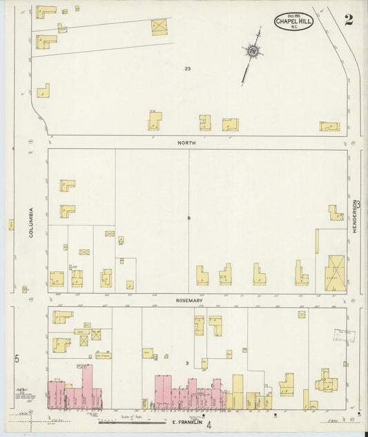 Sanborn Fire Insurance Map from Chapel Hill, Orange County, North Carolina (1915), Sheet #0002 - Historic Sanborn Fire Insurance Map Print, vintage old map wall art, antique decor, genealogy gift, North Carolina North Carolina map