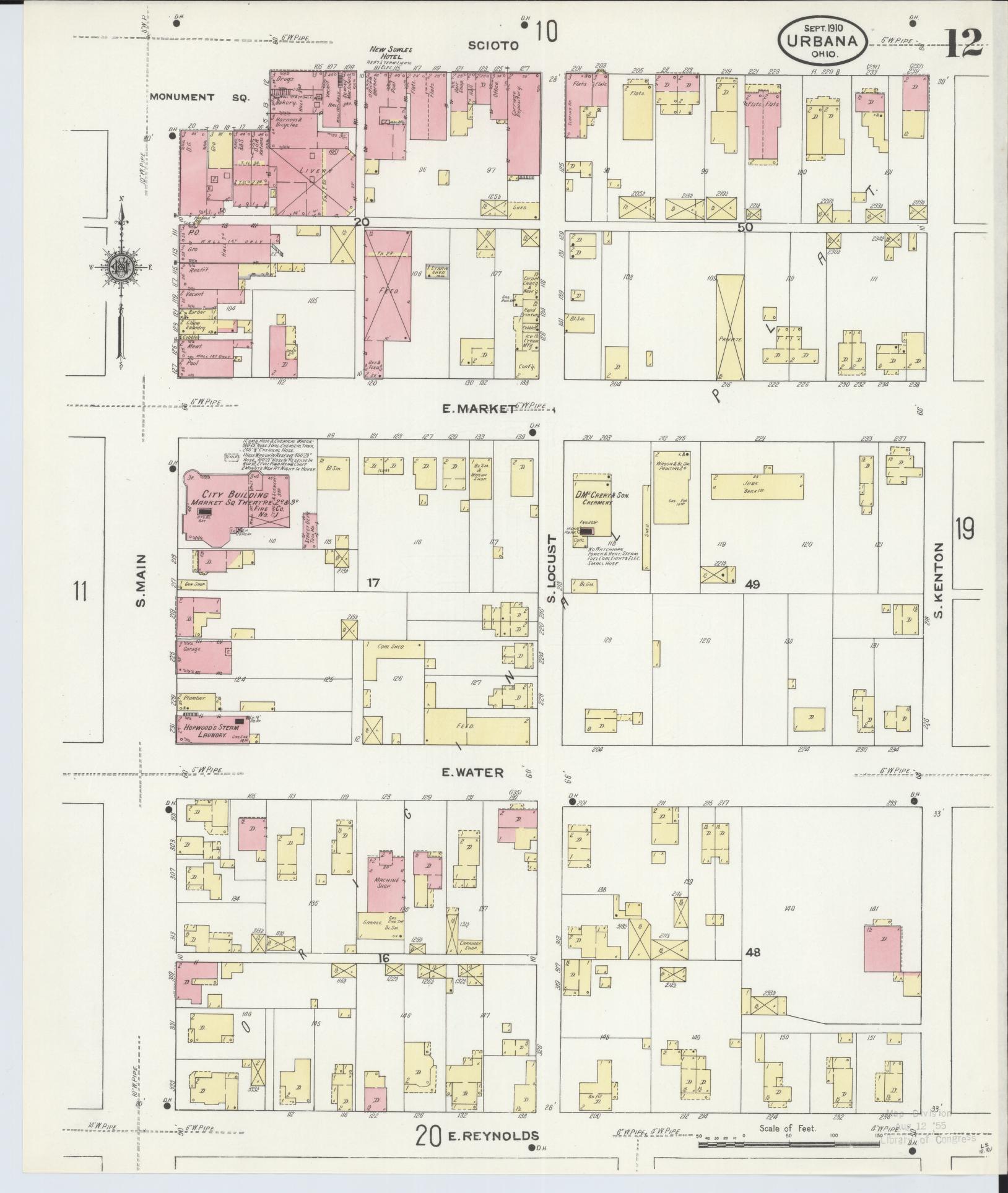 Sanborn Fire Insurance Map from Urbana, Champaign County, Ohio (1910), Sheet #0012 - Complete Map Set gallery image, historic Sanborn map, vintage wall art, Ohio Ohio