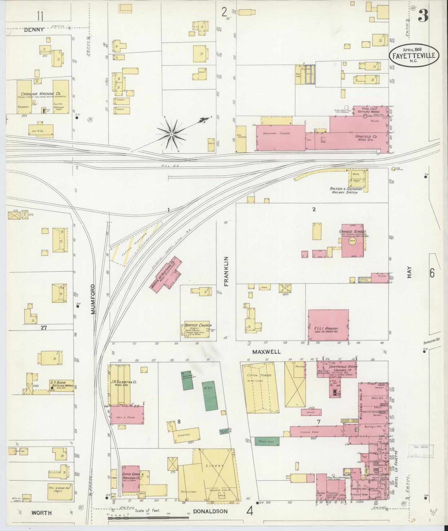 Sanborn Fire Insurance Map from Fayetteville, Cumberland County, North Carolina (1908), Sheet #0003 - Complete Map Set gallery image, historic Sanborn map, vintage wall art, North Carolina North Carolina