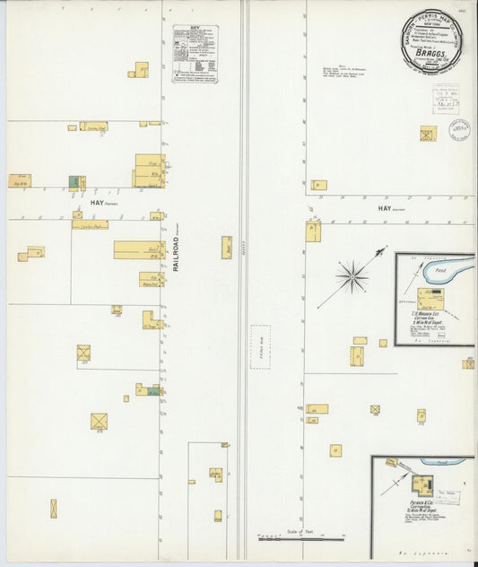Sanborn Fire Insurance Map from Braggs, Muskogee County, Oklahoma (1901), Sheet #0001 - Historic Sanborn Fire Insurance Map Print, vintage old map wall art, antique decor, genealogy gift, Oklahoma Oklahoma map