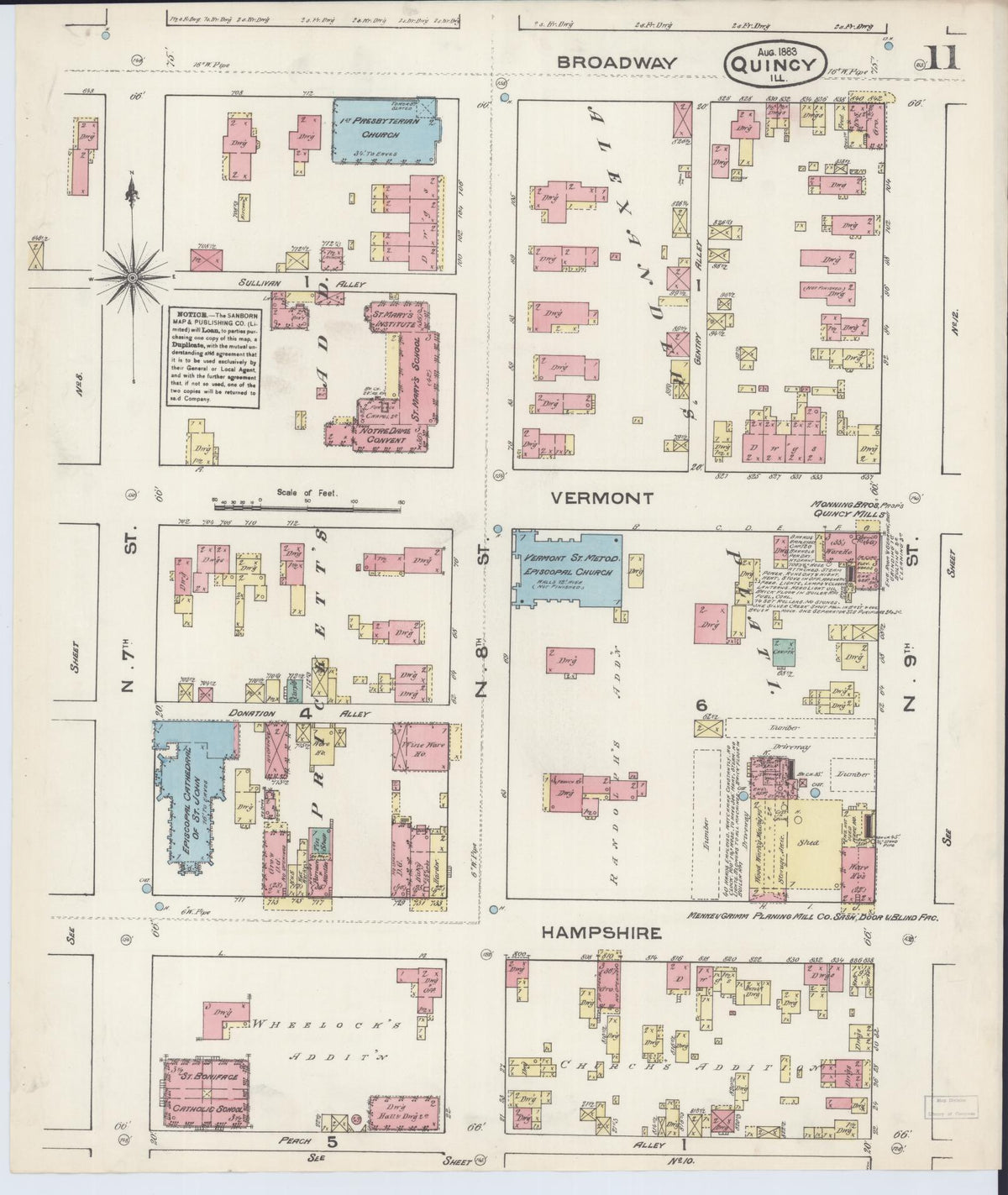 Sanborn Fire Insurance Map from Quincy, Adams County, Illinois (1883), Sheet #0011 - Complete Map Set gallery image, historic Sanborn map, vintage wall art, Illinois Illinois