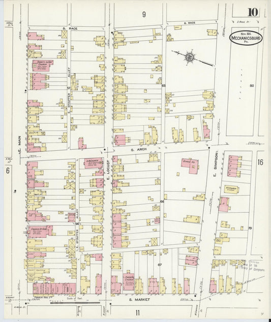 Sanborn Fire Insurance Map from Mechanicsburg, Cumberland County, Pennsylvania (1911), Sheet #0010 - Historic Sanborn Fire Insurance Map Print, vintage old map wall art, antique decor, genealogy gift, Pennsylvania Pennsylvania map