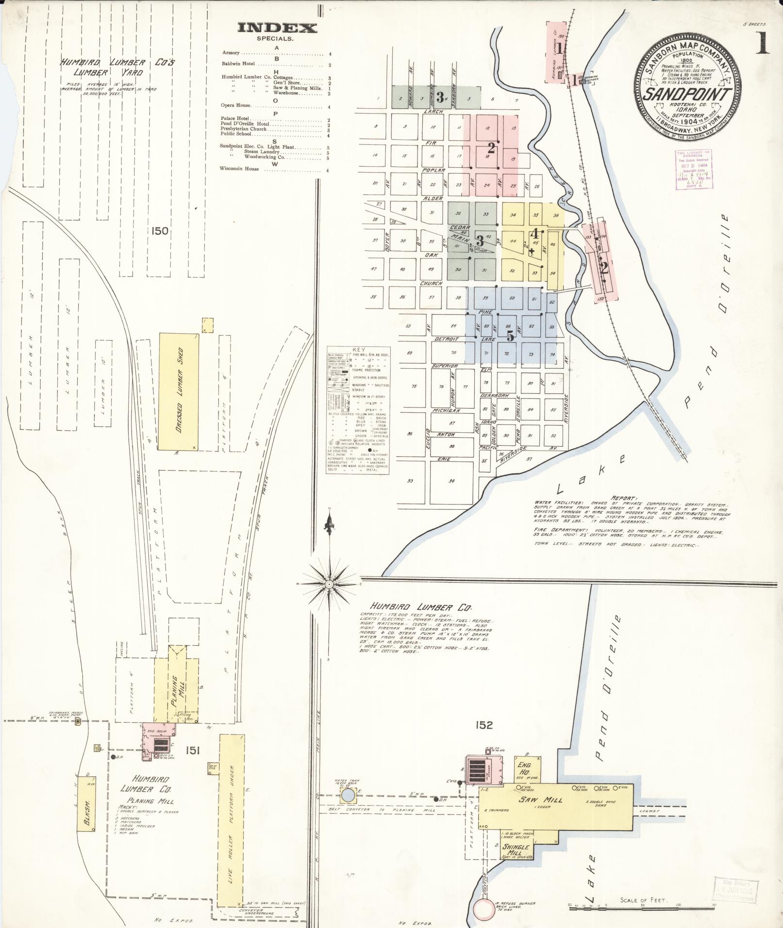 Sanborn Fire Insurance Map from Sandpoint, Bonner County, Idaho (1904), Sheet #0001 - Historic Sanborn Fire Insurance Map Print, vintage old map wall art, antique decor, genealogy gift, Idaho Idaho map
