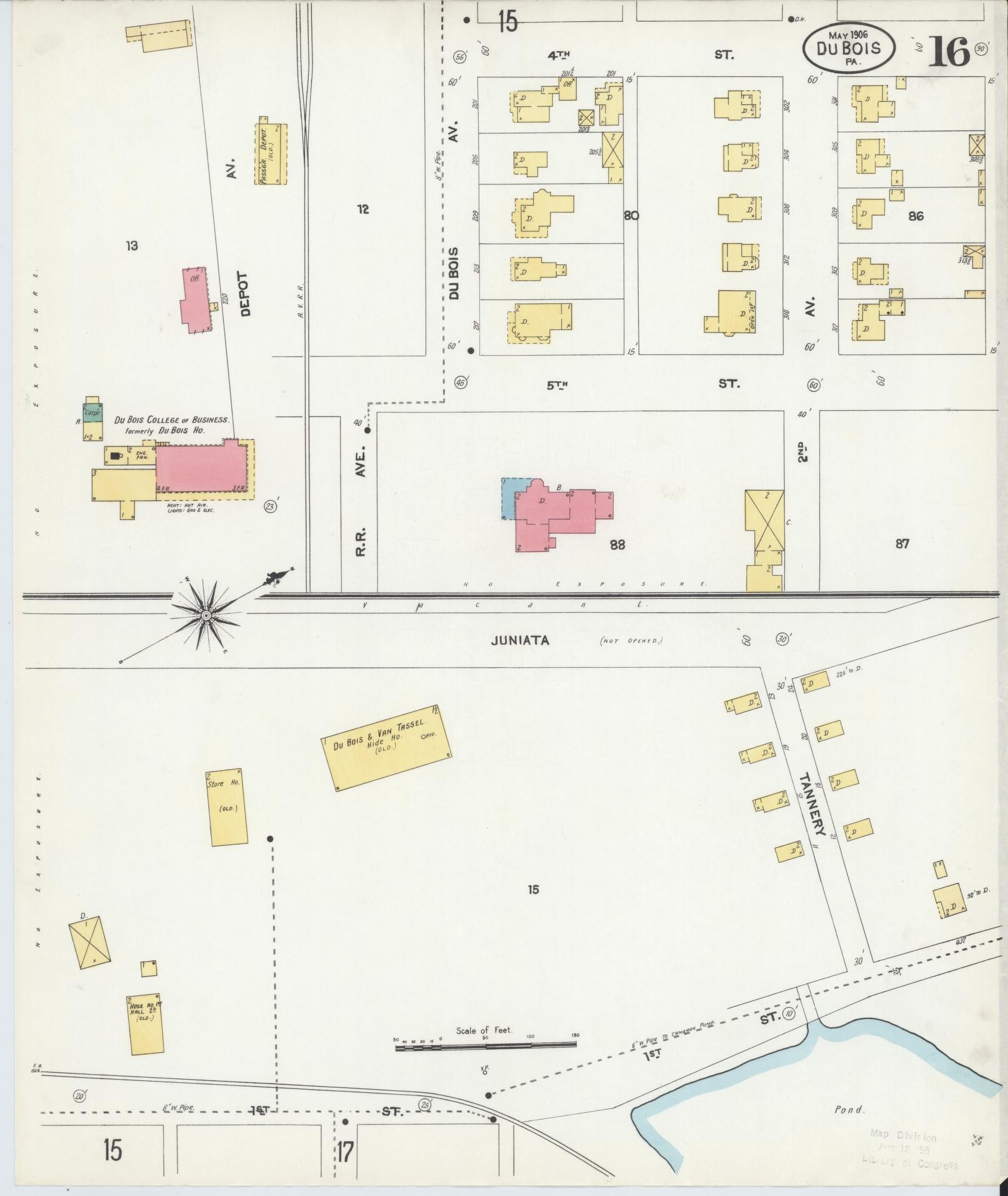 Sanborn Fire Insurance Map from Du Bois, Clearfield County, Pennsylvania (1906), Sheet #0016 - Historic Sanborn Fire Insurance Map Print, vintage old map wall art, antique decor, genealogy gift, Pennsylvania Pennsylvania map
